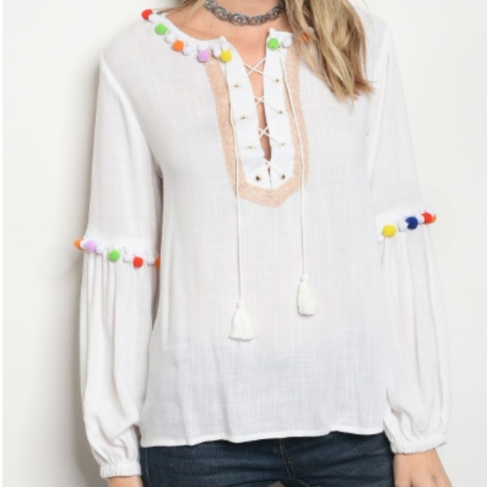NWT Boho Festival Pom-Pom Peasant Tunic